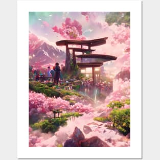 Spring Sakura City of Traditional Temple Mountain of Fuji Dreamy Japan Posters and Art